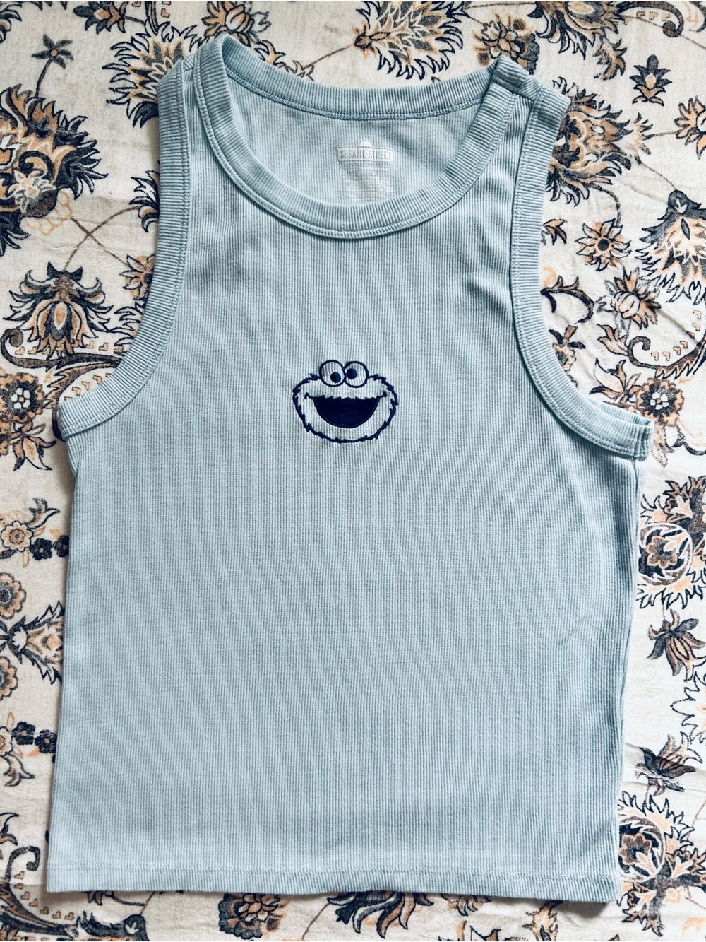 Sesame Street Light Blue Tank Top with Cookie Monster Patch